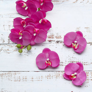 20 Flower Heads Fuchsia Artificial Silk Orchids DIY Crafts 4"