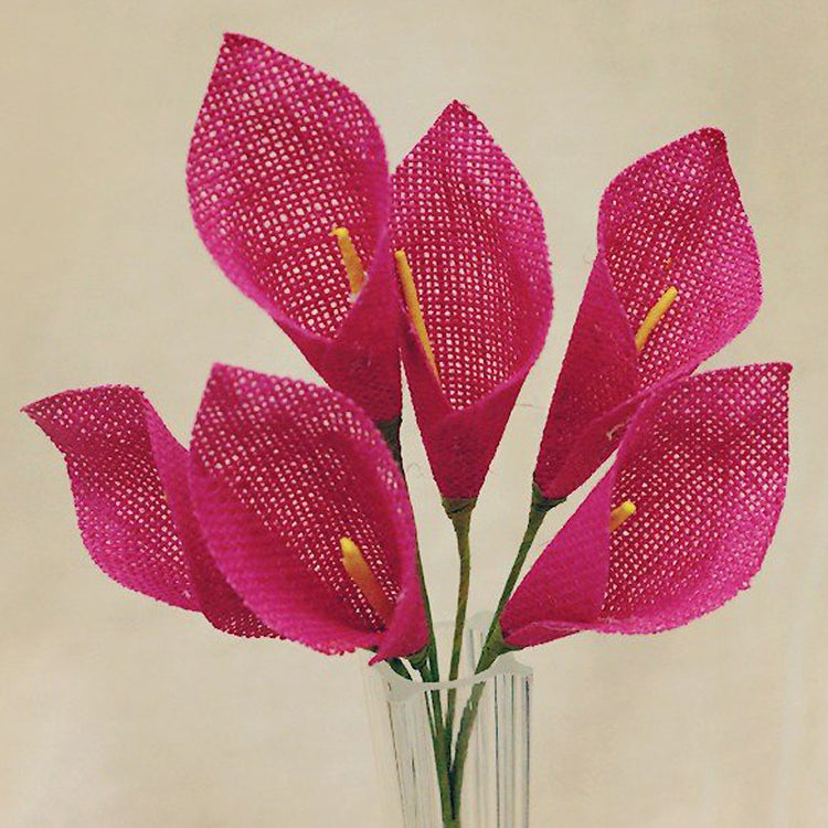 6 Bushes | 36 Pcs | 12" Fuchsia Burlap Calla Lily Flowers#whtbkgd