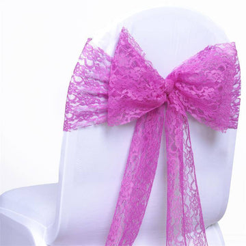 5 Pack Fuchsia Floral Lace Chair Sashes 6"x108"