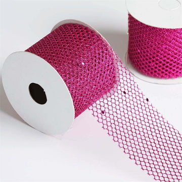 Add a Touch of Glamour with Fuchsia Glittery Hexagonal Deco Mesh Ribbons