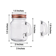 Pack of 4 Rustic Clear Glass Mason Jars with Handles and Rose Gold Screw On Lids 4 oz