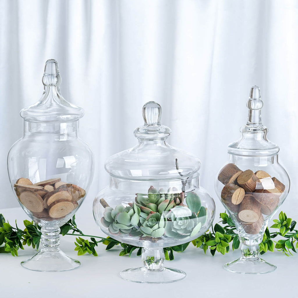 Set of 3 Clear Glass Apothecary Jars, Decorative Weddings Candy Buffet  Display E