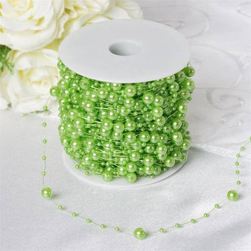 Glossy Tea Green Faux Craft Pearl String Beads - Add a Touch of Elegance to Your Event Decor