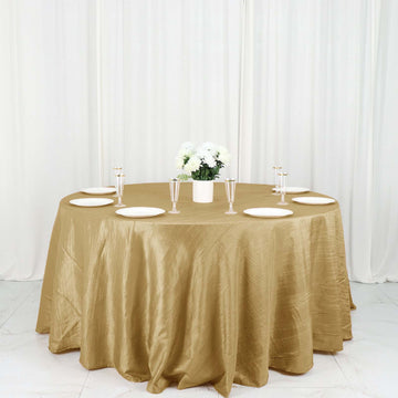 Gold Accordion Crinkle Taffeta Seamless Round Tablecloth 132"