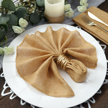 Add a Touch of Elegance with Gold Boho Chic Rustic Faux Jute Linen Dinner Napkins
