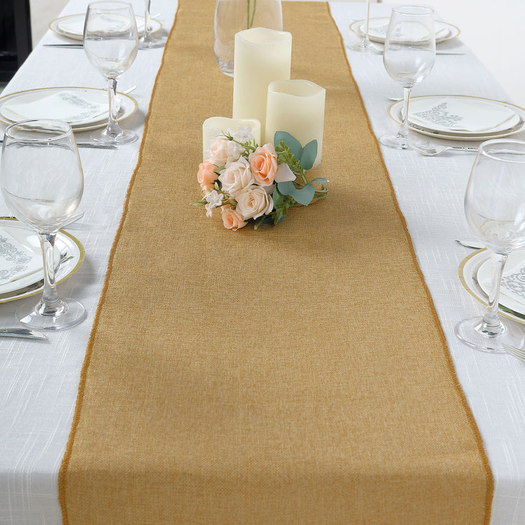 Boho Chic Rustic 14 Inch x 108 Inch Gold Faux Jute Linen Table Runner