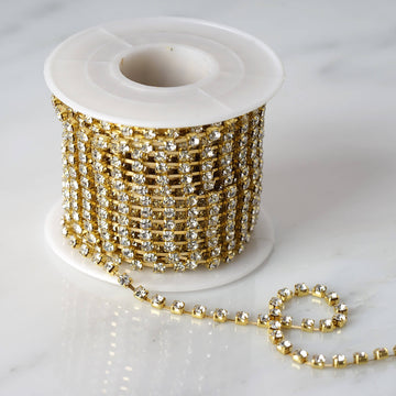 Gold Diamond Rhinestone Chain Roll, Gemstone Ribbon DIY Decor 10 Yards 3mm