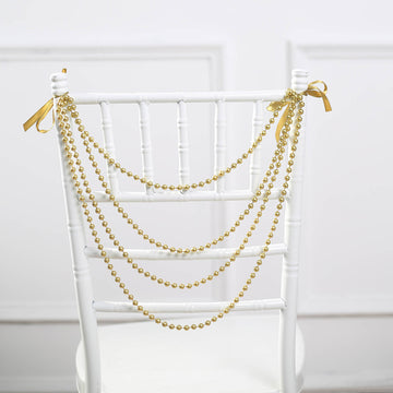 Gold Gatsby Faux Pearl Beaded Wedding Chair Back Garland Sash, Pre-Tied Pearl String Chiavari Chair Decor 16"