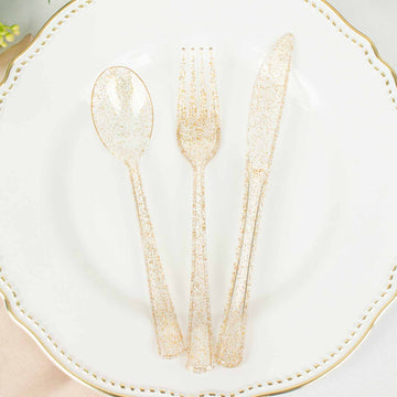 Add Elegance to Your Table with Gold Glitter Plastic Silverware Set