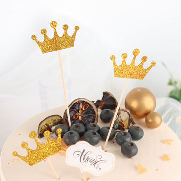 Add a Touch of Elegance with Gold Glitter Royal Crown Cupcake Toppers