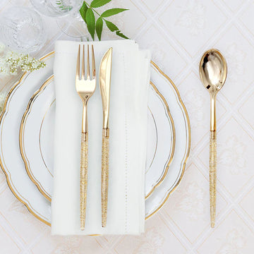 Make Every Event Shine with Gold Glittered Disposable Cutlery Set