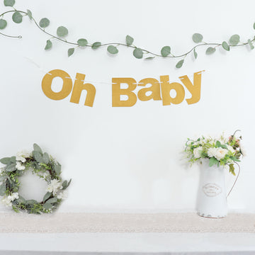 Gold Glittered Oh Baby Paper Hanging Baby Shower Garland Banner 3ft