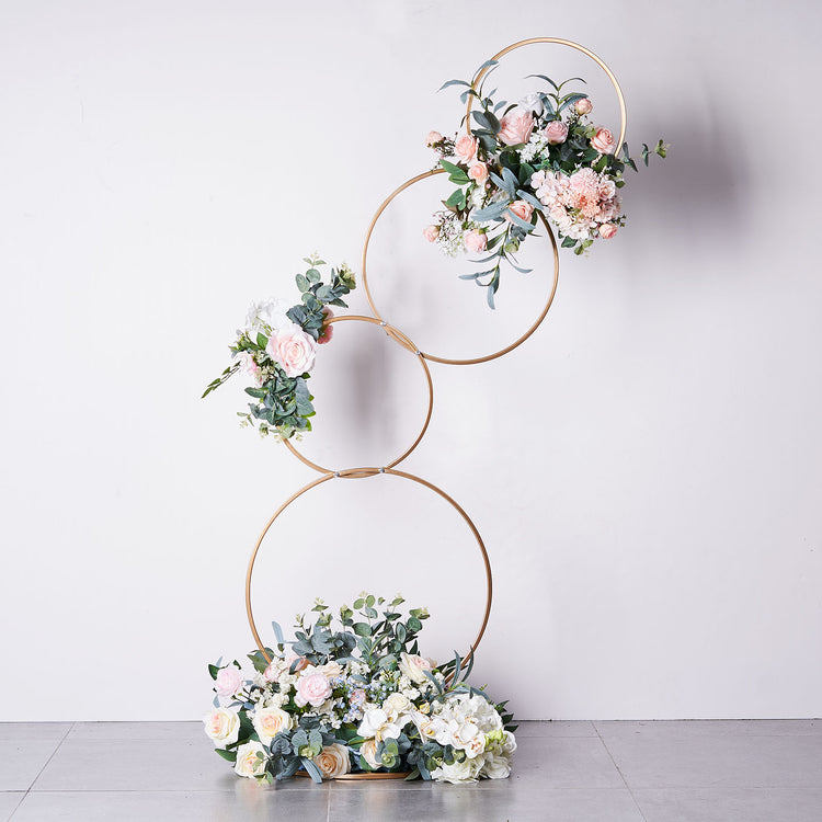 Gold 4 Tier Hoop Pillar Flower Stand for Wedding Arch Table Centerpiece 5 Feet