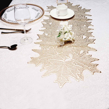 Gold Maple Leaf Vinyl Table Runner, Non Slip Dining Table Placemats 14"x3ft