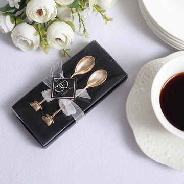 Elegant Gold Metal Couple Coffee Spoon Set for Wedding Souvenir Gift