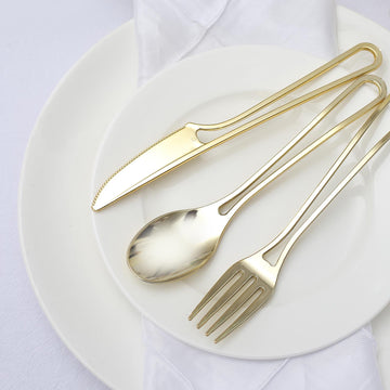 Gold Modern Hollow Handle Design Plastic Utensil Set - Add Elegance to Your Event
