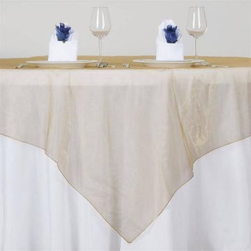 Add Elegance to Your Table with the Gold Organza Square Table Overlay
