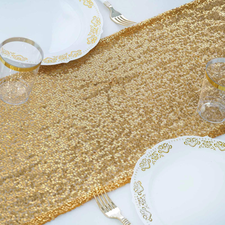 12 Inch x 108 Inch Premium Gold Sequin Table Runner