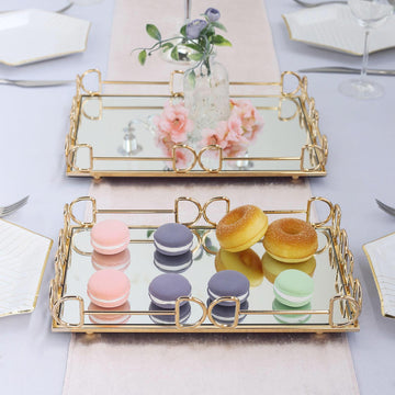 Elegant Gold Rectangle Mirror Trays for Stylish Event Decor