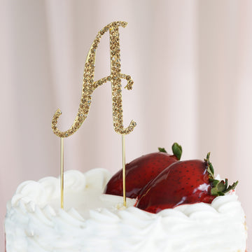 Gold Rhinestone Letter and Number Monogram Cake Toppers, Initial Wedding Cake Toppers 2.5"