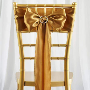 Elegant Gold Satin Chair Sashes for Stylish Wedding Chair Decorations