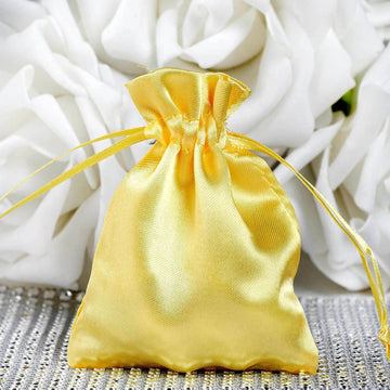 12 Pack Gold Satin Drawstring Pouch Wedding Party Favor Gift Bags 3"