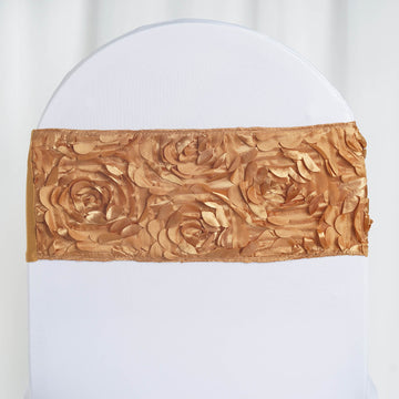 Add Elegance to Your Event with Gold Satin Rosette Chair Sashes
