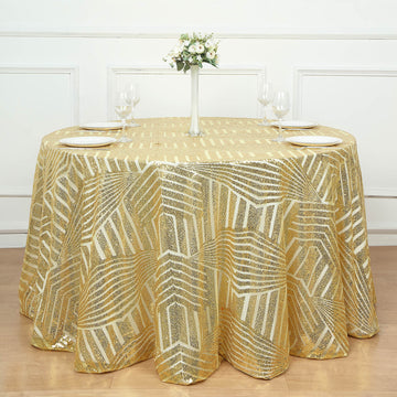 Gold Seamless Diamond Glitz Sequin Round Tablecloth 120"