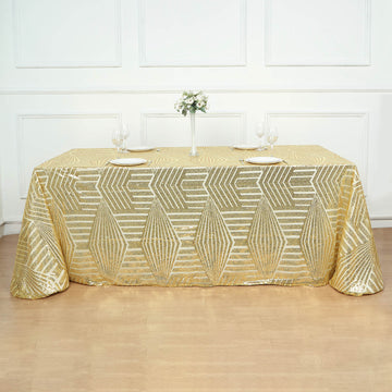 Elegant Gold Seamless Diamond Sequin Rectangular Tablecloth 90"x132"