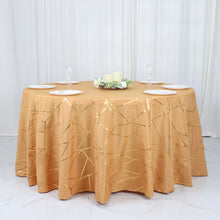 120 Inch Gold Round Polyester Tablecloth with Gold Foil Geometric Pattern