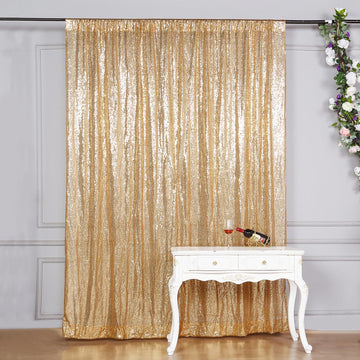 Gold Sequin Divider Backdrop Curtain Panel, Photo Booth Event Drapes - 8ftx8ft