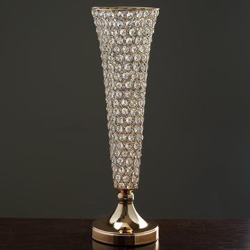 Gold Crystal Beaded Trumpet Vase Set for Stunning Table Centerpieces