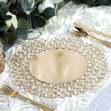 Elegant Gold Wired Metal Acrylic Crystal Beaded Charger Plate - Add a Touch of Glamour to Your Table
