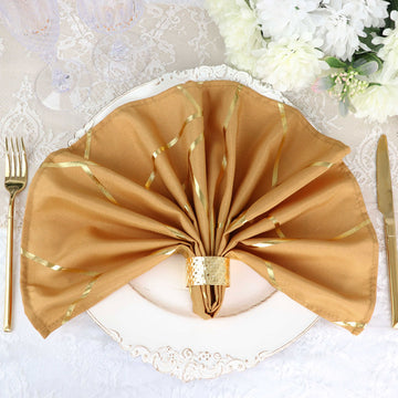 5 Pack Gold With Geometric Gold Foil Cloth Polyester Dinner Napkins 20"x20"