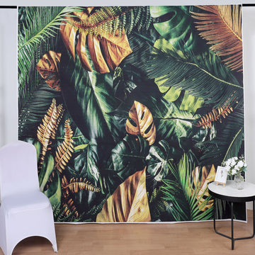 Green/Gold Tropical Jungle Safari Leaf Print Vinyl Backdrop 8ftx8ft