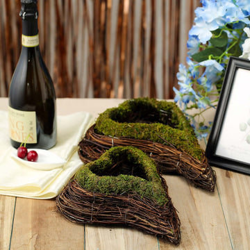 Add a Natural Green Touch to Your Space with Green Heart Shaped Preserved Moss Twigs Planter Boxes