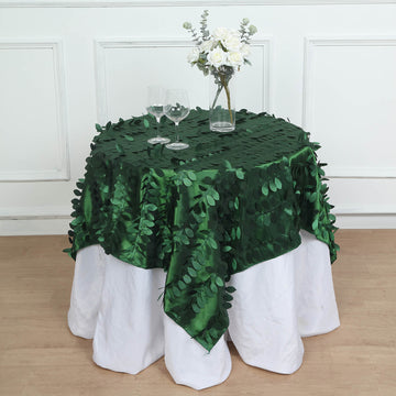 Green 3D Leaf Petal Taffeta Fabric Seamless Square Table Overlay 54"