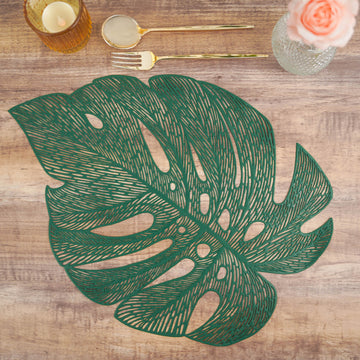 6 Pack Green Monstera Leaf Vinyl Placemats, Non-Slip Dining Table Mats 18"