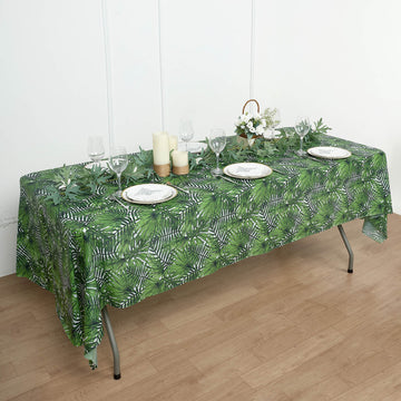Green Tropical Leaf Plastic Rectangle Tablecloth, Waterproof Disposable PVC Table Cover 54"x108"