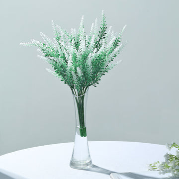 4 Bushes Green/White Artificial Lavender Flower Plant Stems Greenery 14"