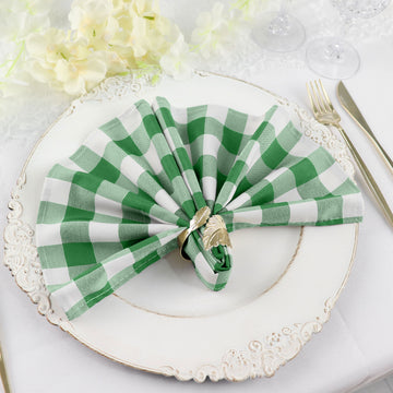 5 Pack Green/White Buffalo Plaid Cloth Dinner Napkins, Gingham Style 15"x15"