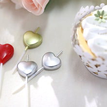 10 Pack Heart Shaped Birthday Cupcake Candles Love Valentine Dessert Toppers Red Silver Gold
