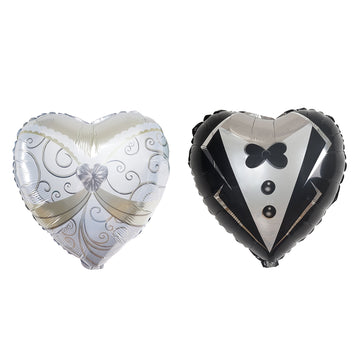 1 Pair Heart Shaped Bride and Groom Mylar Foil Helium/Air Balloons 20"