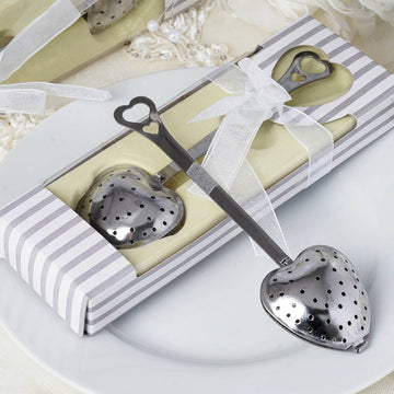 Heart Shaped Stainless Steel Tea Infuser Spoon Filter Party Favor, Free Gift Box, Ribbon & Perfect Blend Tag Included