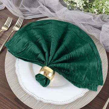 5 Pack Hunter Emerald Green Accordion Crinkle Taffeta Cloth Dinner Napkins 20"x20"