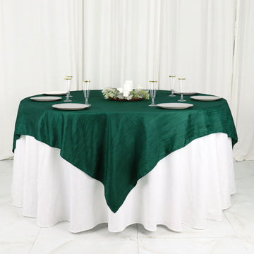Hunter Emerald Green Accordion Crinkle Taffeta Table Overlay, Square Tablecloth Topper 72"x72"