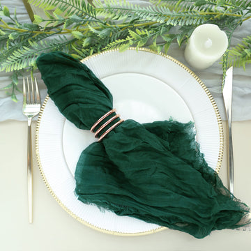Hunter Emerald Green Gauze Cheesecloth Boho Dinner Napkins