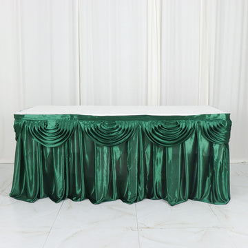 Hunter Emerald Green Pleated Satin Double Drape Table Skirt 14ft