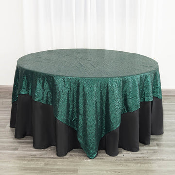 Add a Touch of Elegance with the Hunter Emerald Green Premium Sequin Square Table Overlay