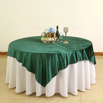 Hunter Emerald Green Premium Soft Velvet Table Overlay, Square Tablecloth Topper 72"x72"